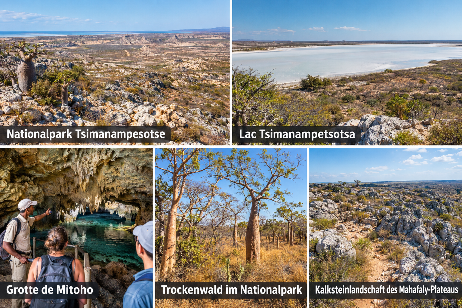 Bildcollage: Ausflug in den Nationalpark Tsimanampesotse in Anakao