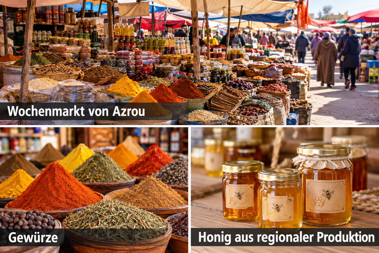Bildcollage: Shopping und Einkaufen in Azrou