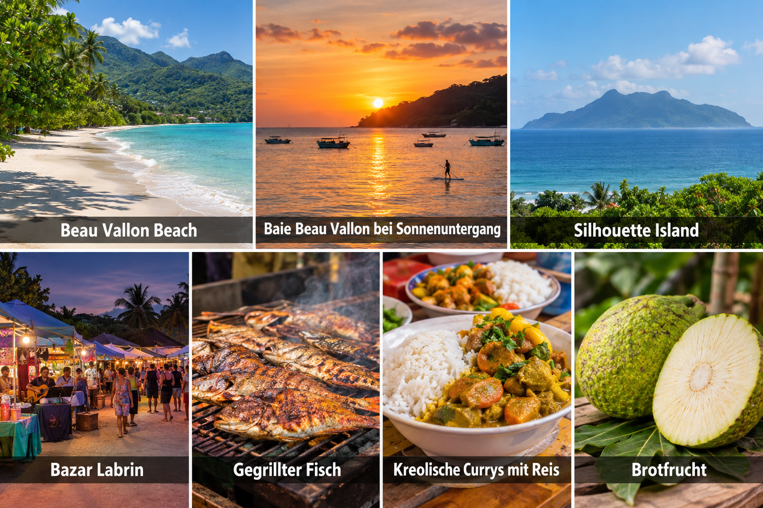 Bildcollage: Die schönsten Sehenswürdigkeiten in Beau Vallon