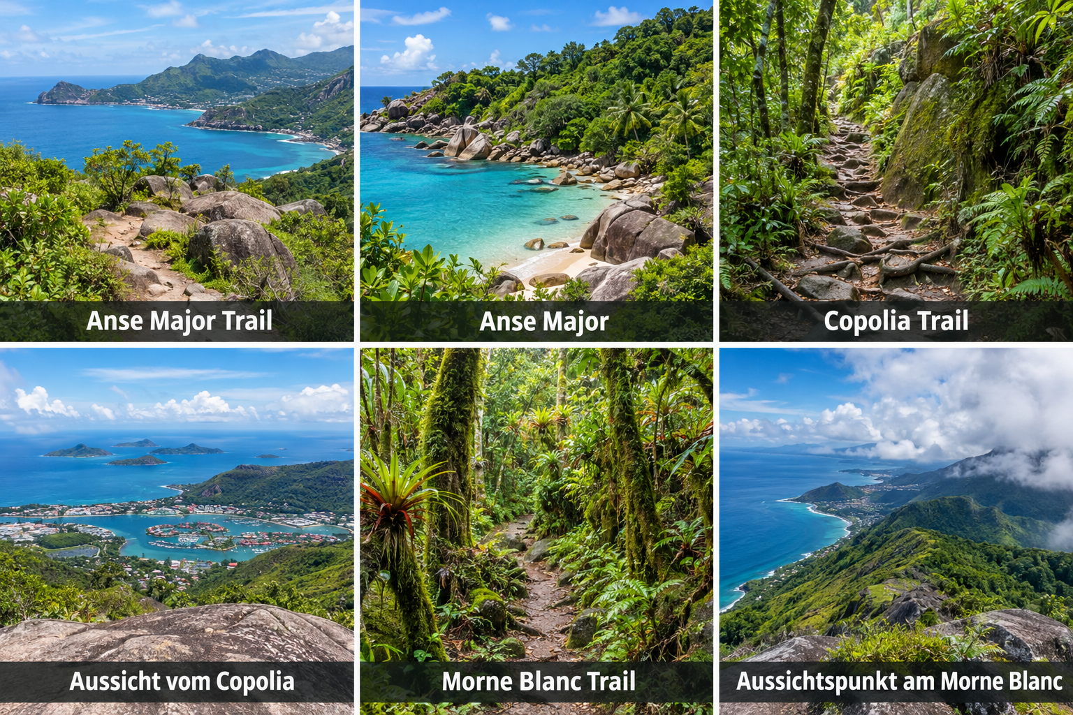 Bildcollage: Wandern rund um Beau Vallon