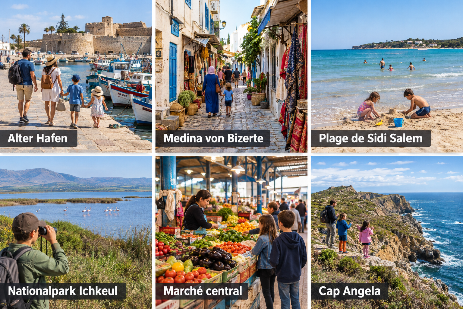Bildcollage: Bizerte mit Kindern