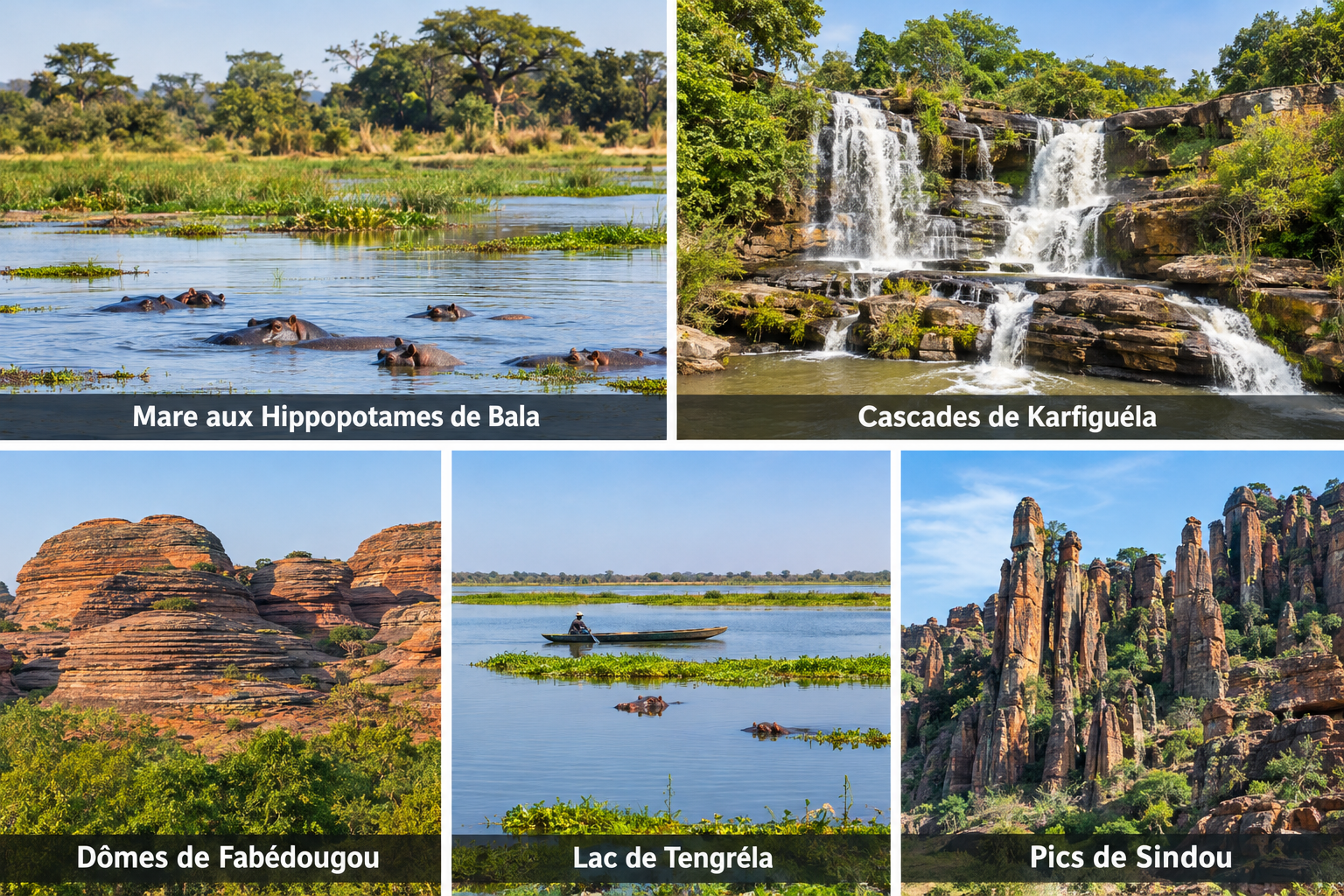 Bildcollage: Natur- und Landschaftsausflüge außerhalb der Stadt in Bobo-Dioulasso