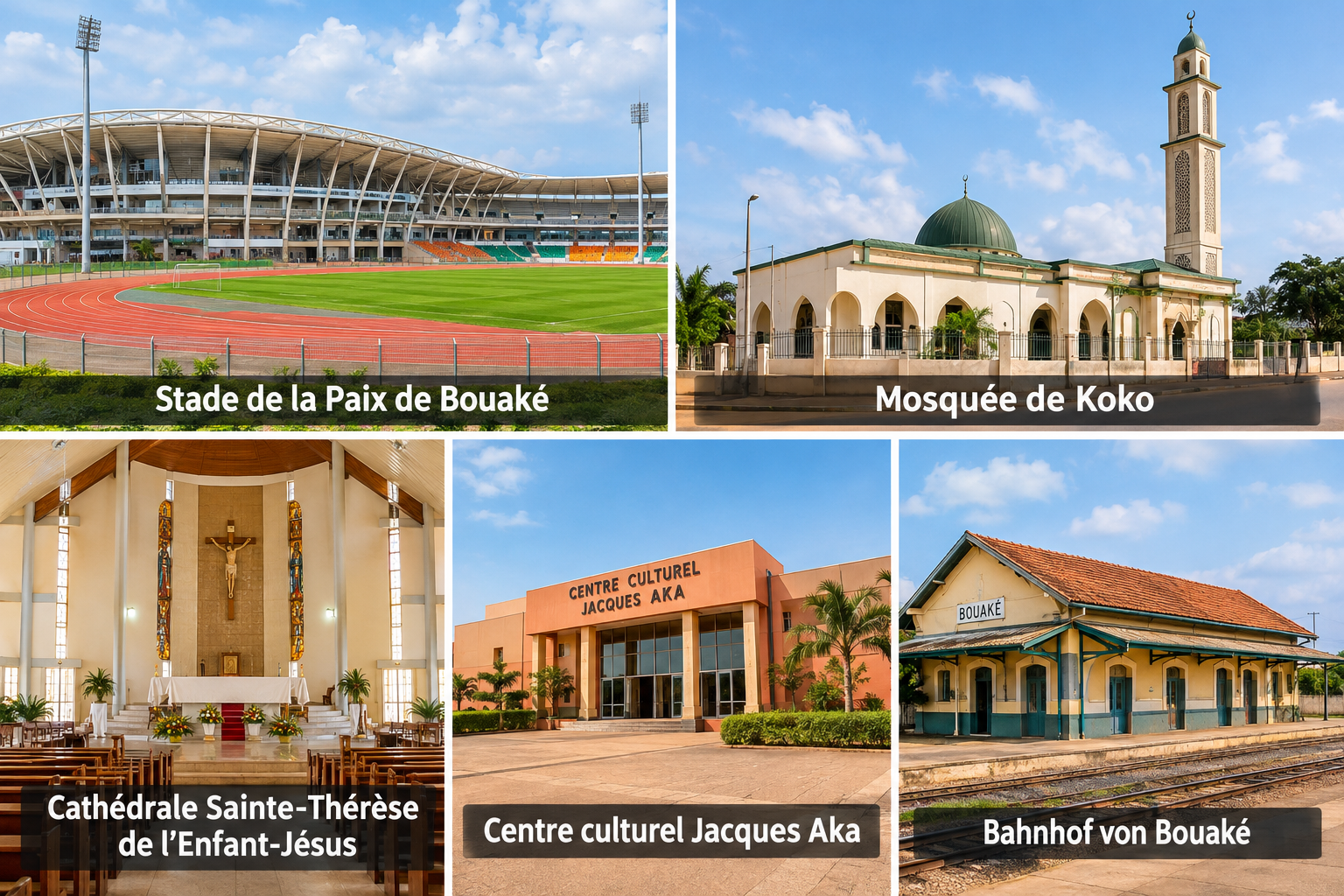 Bildcollage: Die schönsten Sehenswürdigkeiten in Bouaké
