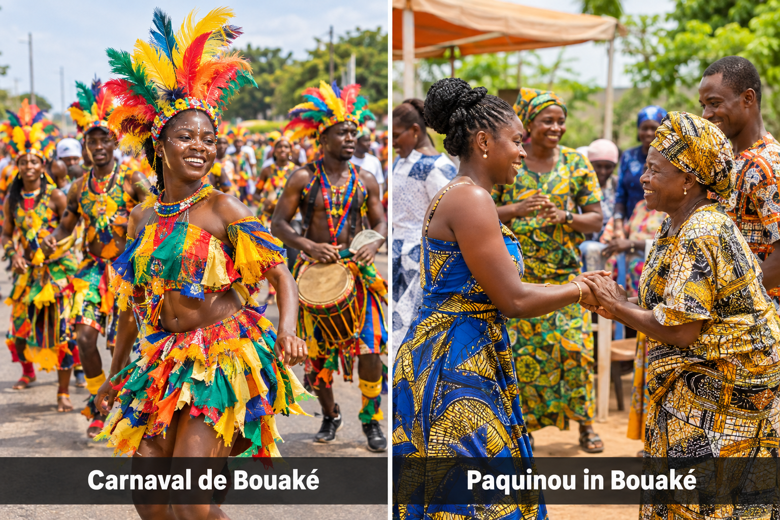Bildcollage: Kultur, Geschichte und Stadtidentität in Bouaké