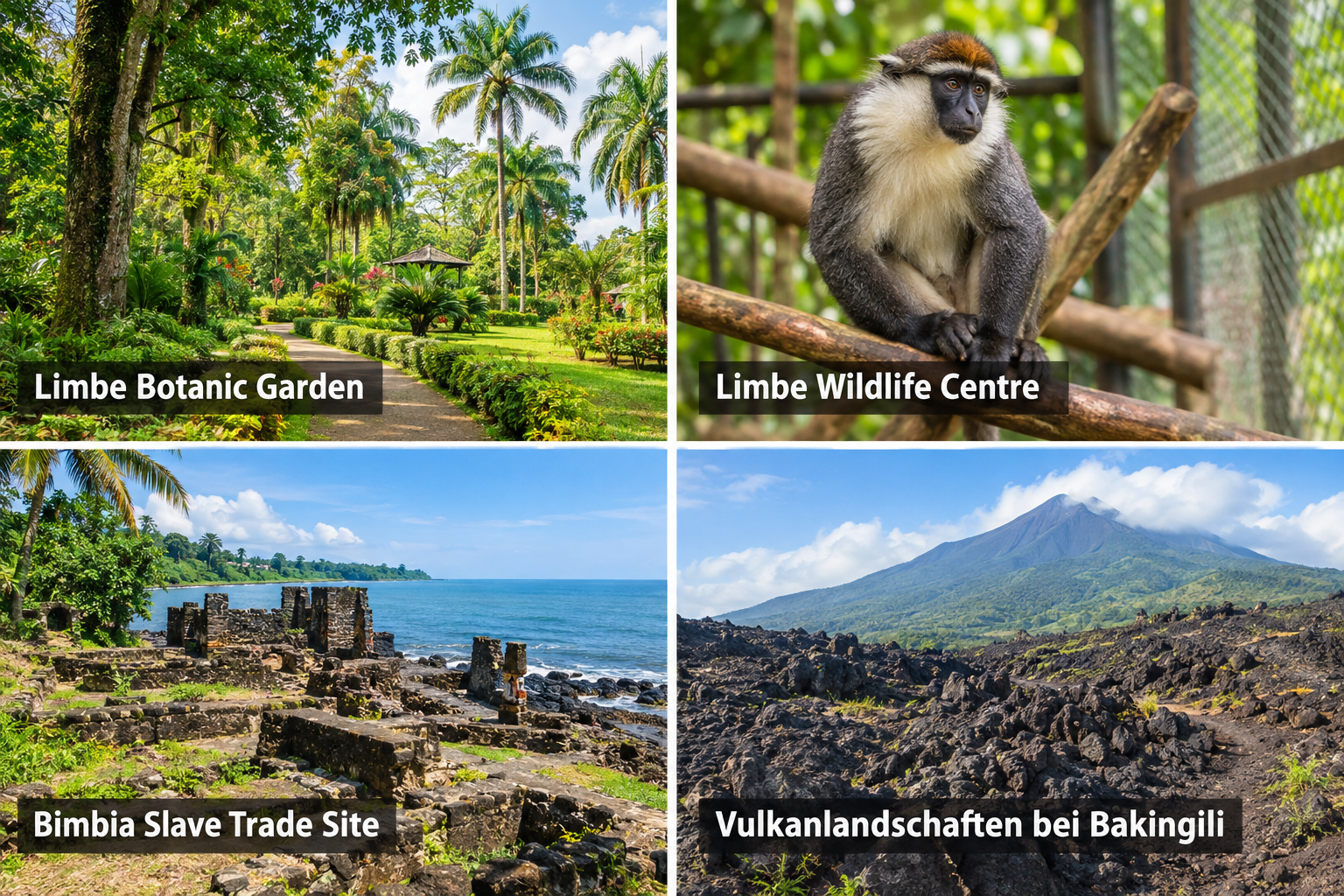 Bildcollage: Ausflüge von Buea in das Fako Department