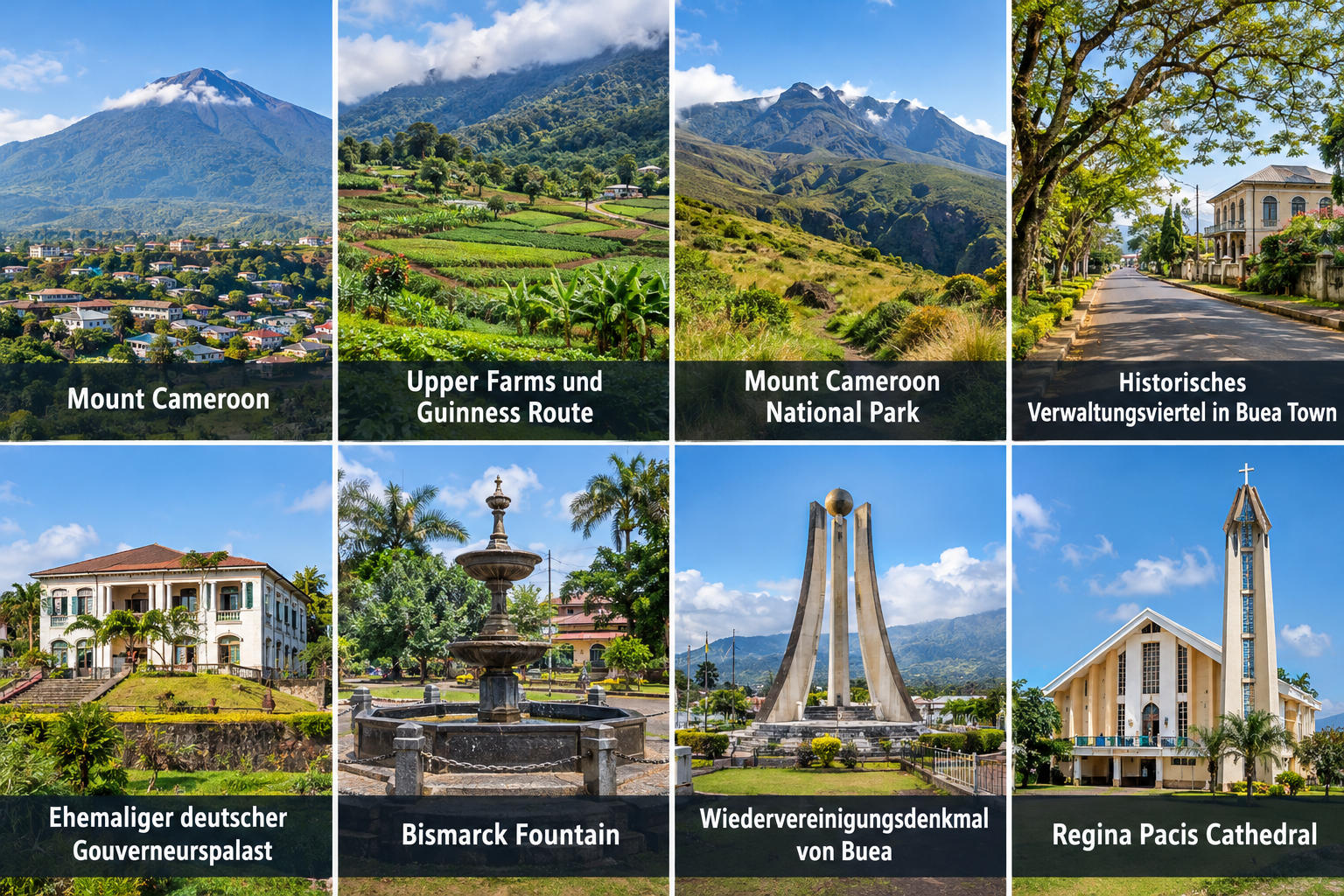 Bildcollage: Die schönsten Sehenswürdigkeiten in Buea