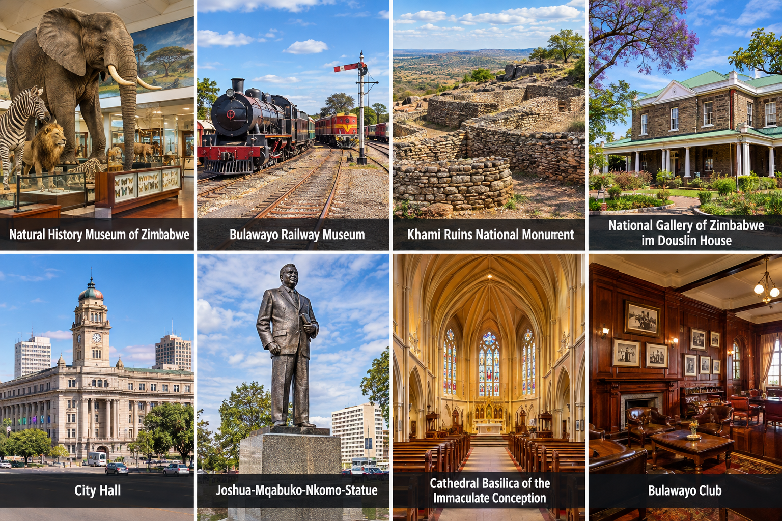 Bildcollage: Die schönsten Sehenswürdigkeiten in Bulawayo