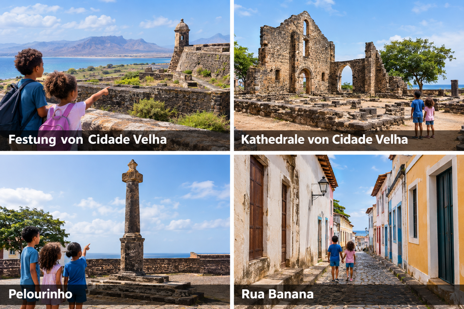 Bildcollage: Cidade Velha mit Kindern