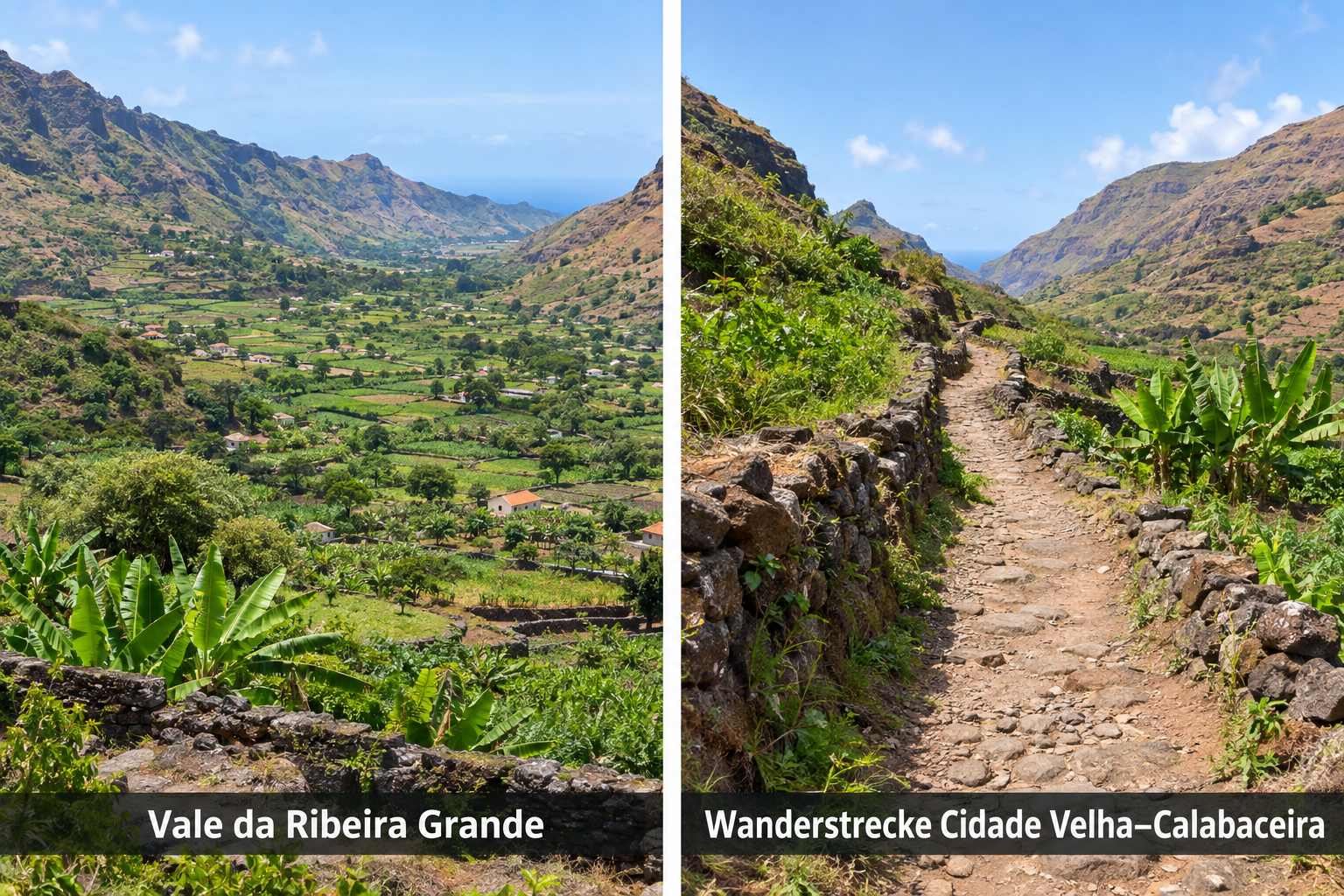 Bildcollage: Das Ribeira-Grande-Tal und die Wanderung nach Calabaceira in Cidade Velha