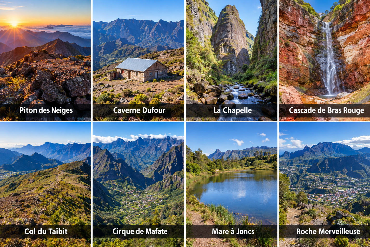 Bildcollage: Die besten Wanderungen rund um Cilaos