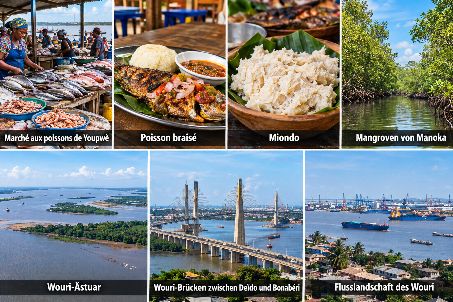 Bildcollage: Wouri, Youpwè und die Mangroven von Manoka in Douala