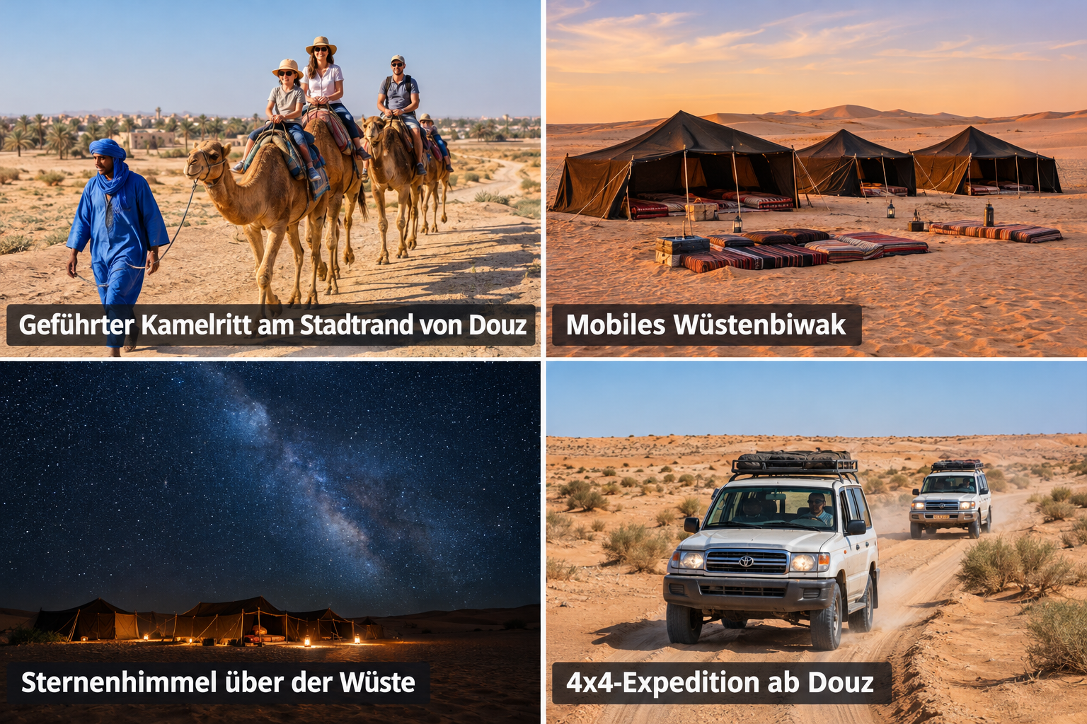 Bildcollage: Wüstentouren und besondere Erlebnisse in Douz