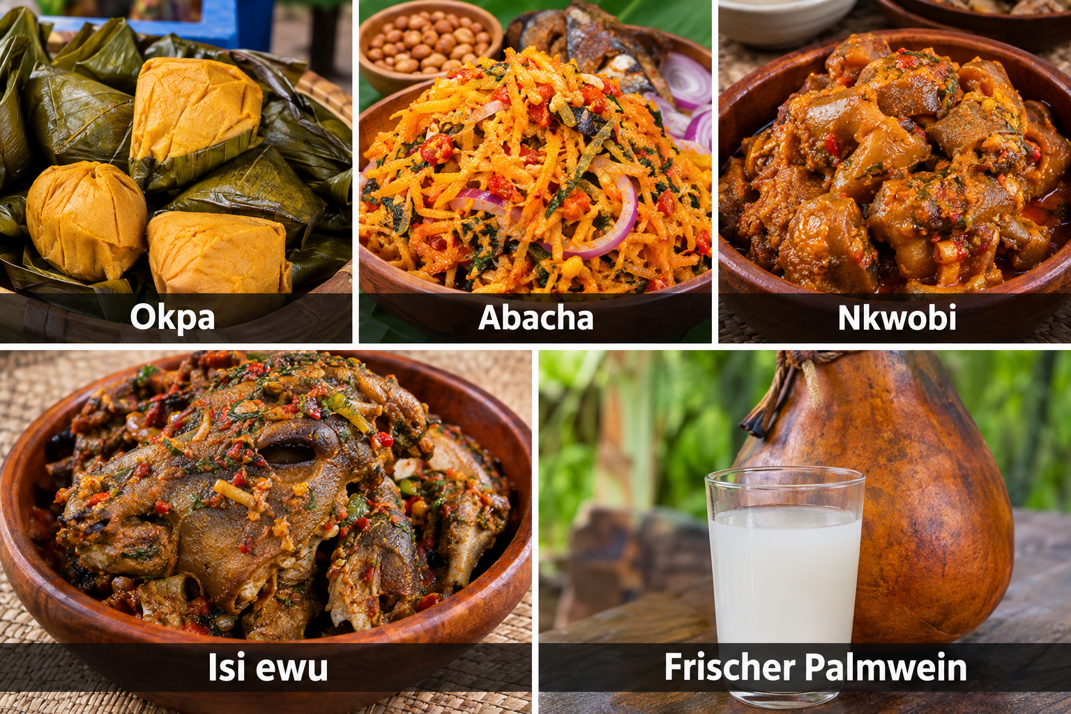 Bildcollage: Essen und regionale Spezialitäten in Enugu