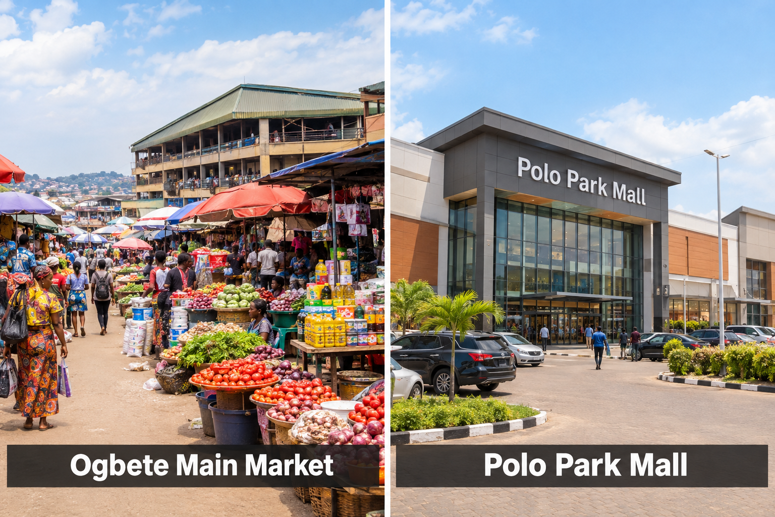 Bildcollage: Shopping und Einkaufen in Enugu