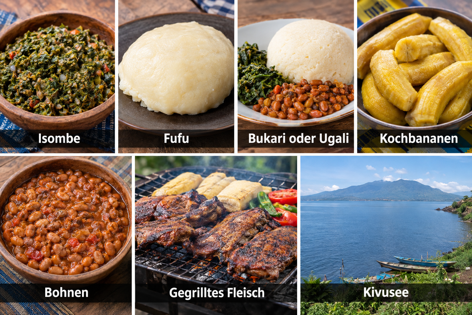 Bildcollage: Essen in Goma: Fisch, Maniok und regionale Alltagsküche