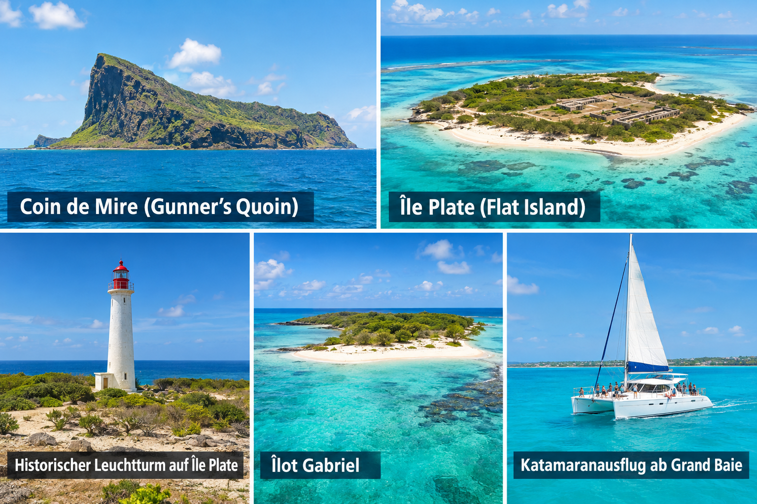 Bildcollage: Bootsausflüge zu den nördlichen Inseln in Grand Baie