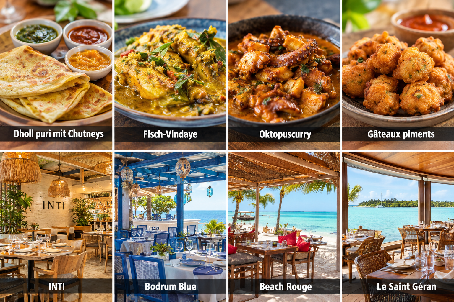 Bildcollage: Essen und Restaurants in Grand Gaube