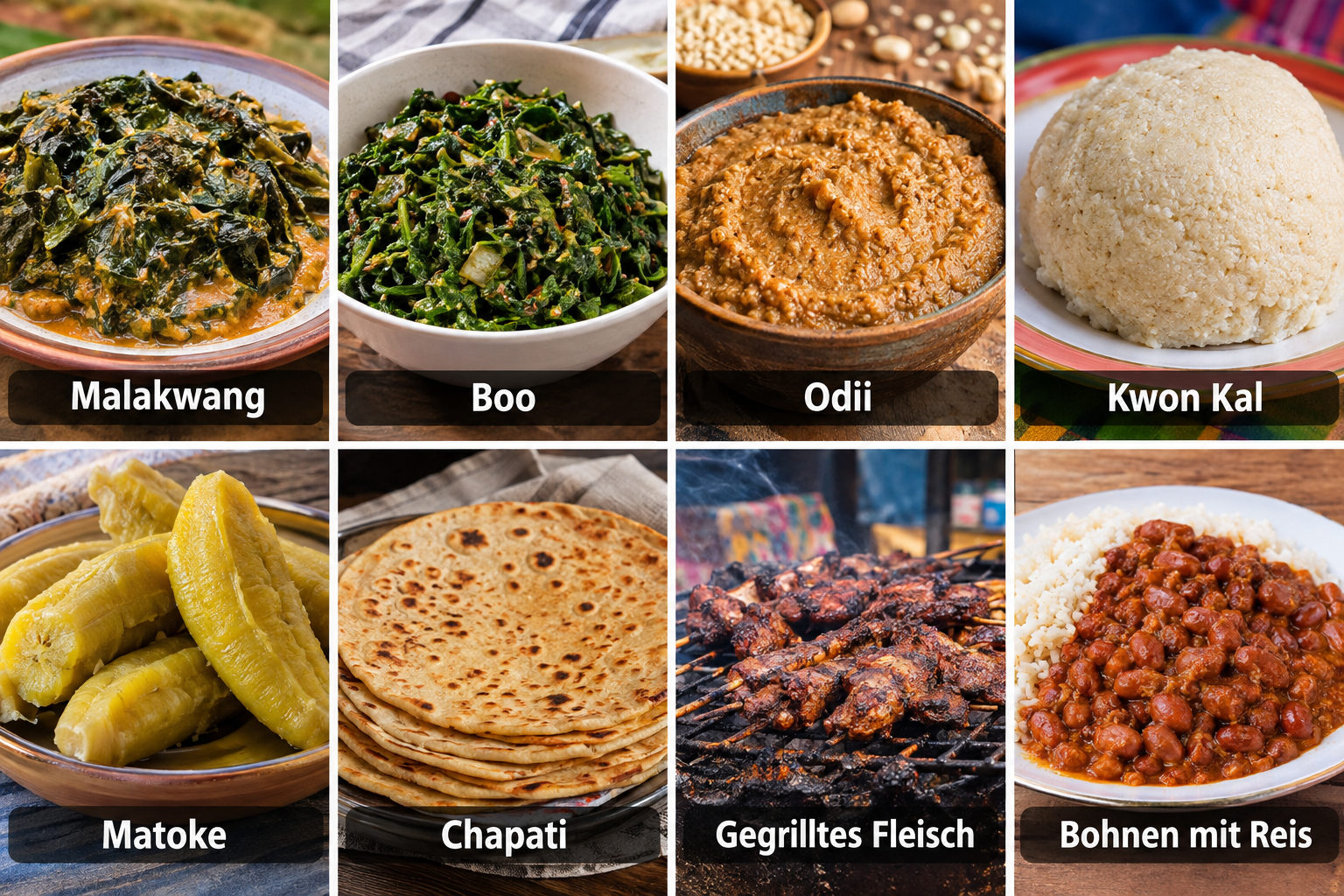 Bildcollage: Acholi-Küche und Essen in Gulu