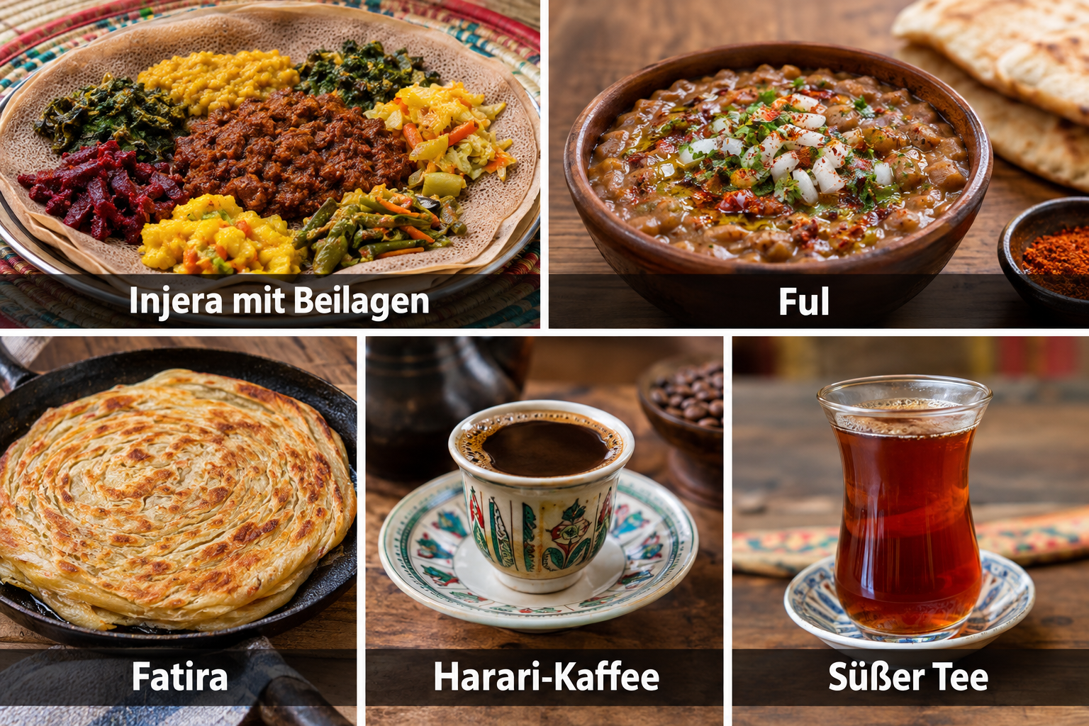Bildcollage: Essen und Trinken in Harar