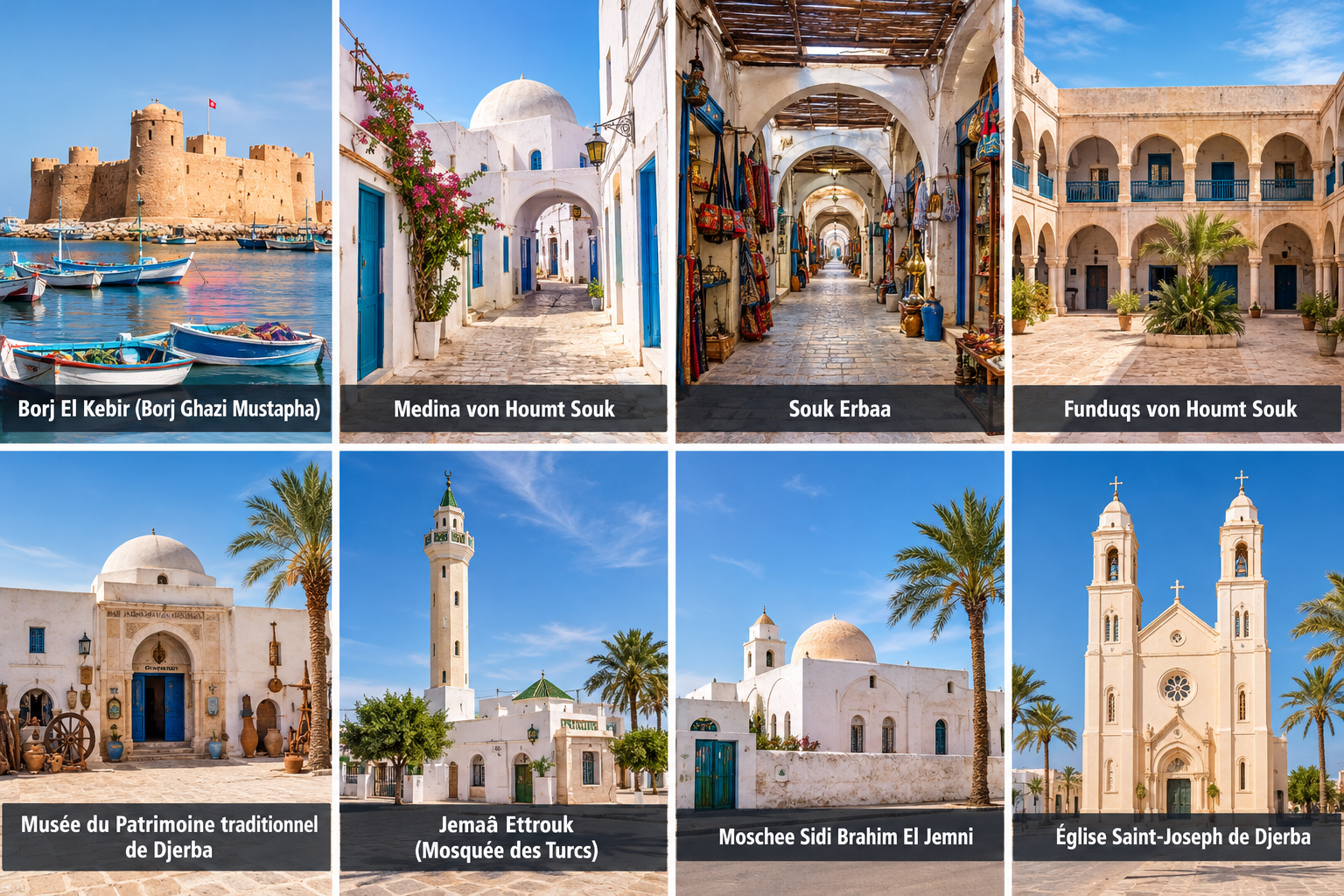 Bildcollage: Die schönsten Sehenswürdigkeiten in Houmt Souk