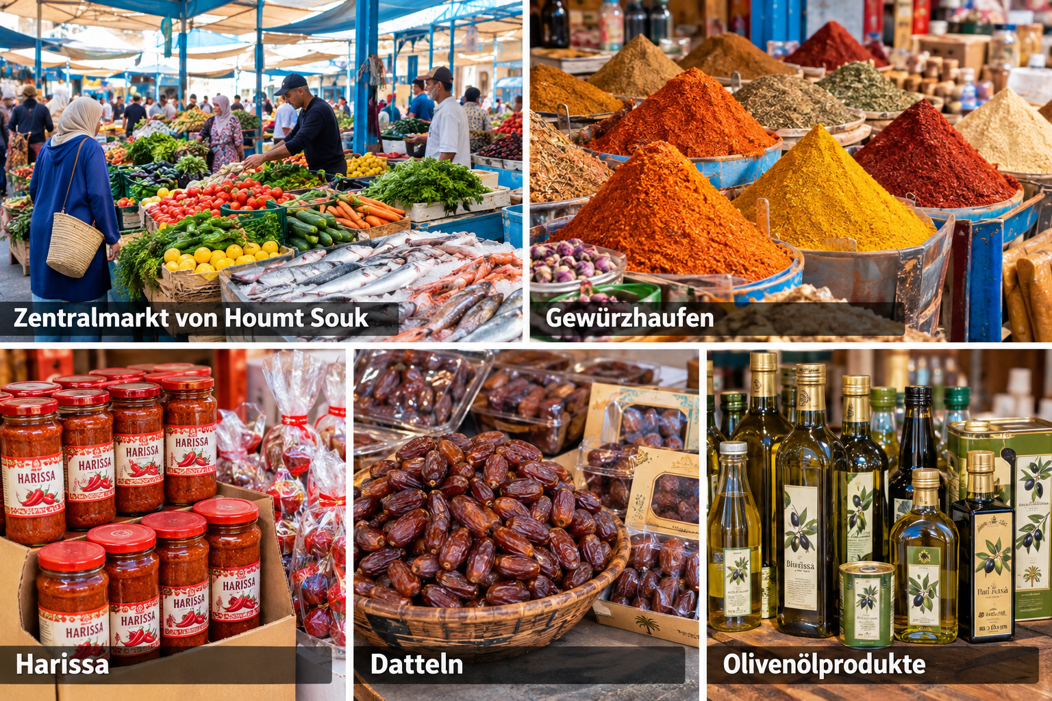 Bildcollage: Shopping und Handwerk in Houmt Souk