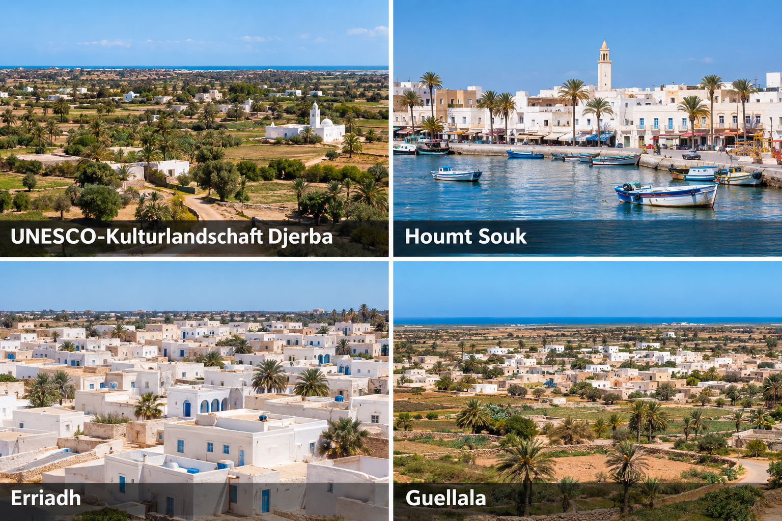 Bildcollage: UNESCO-Welterbe und kulturelle Identität Djerbas in Houmt Souk