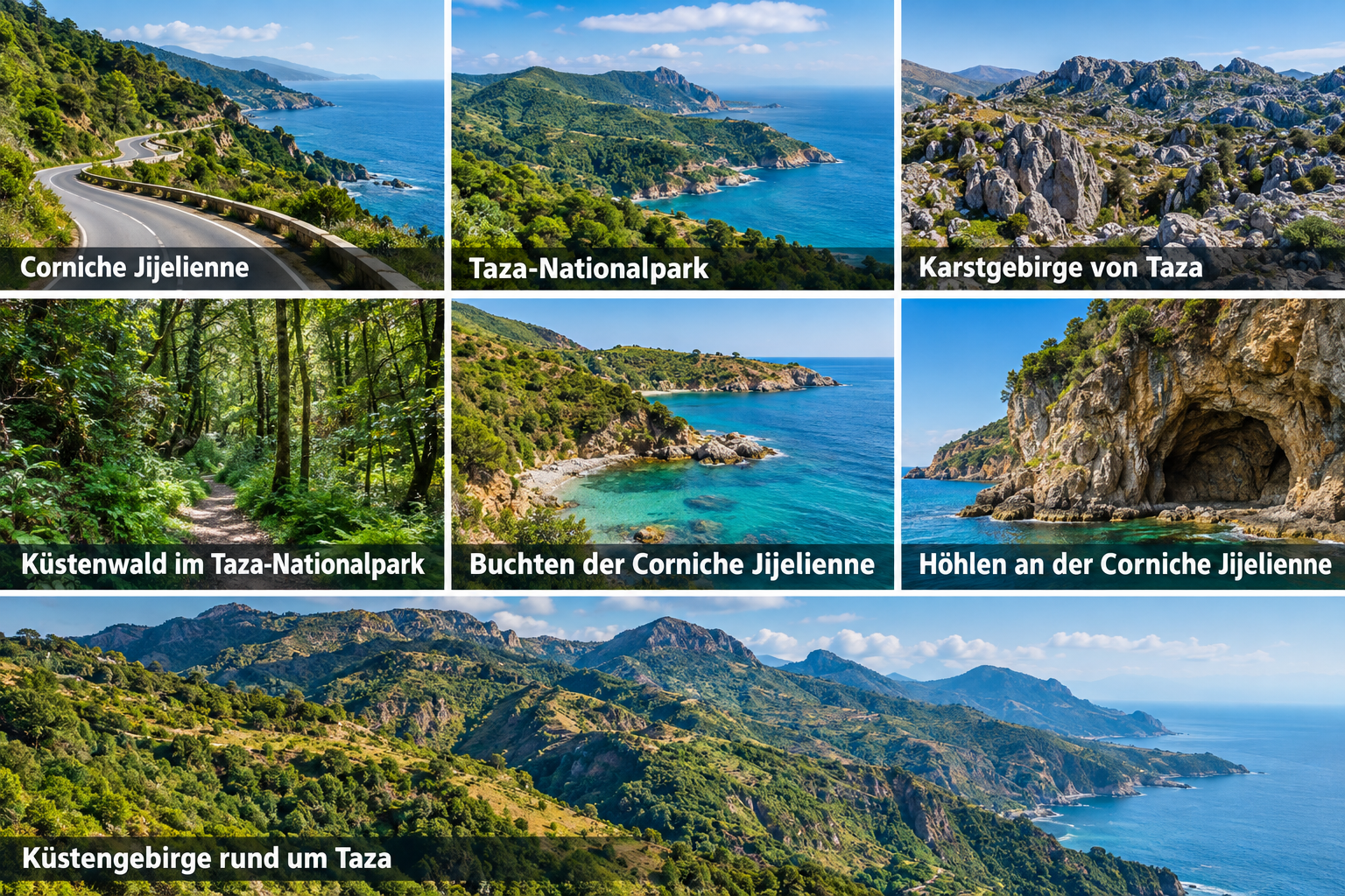 Bildcollage: Corniche Jijelienne und Taza-Nationalpark