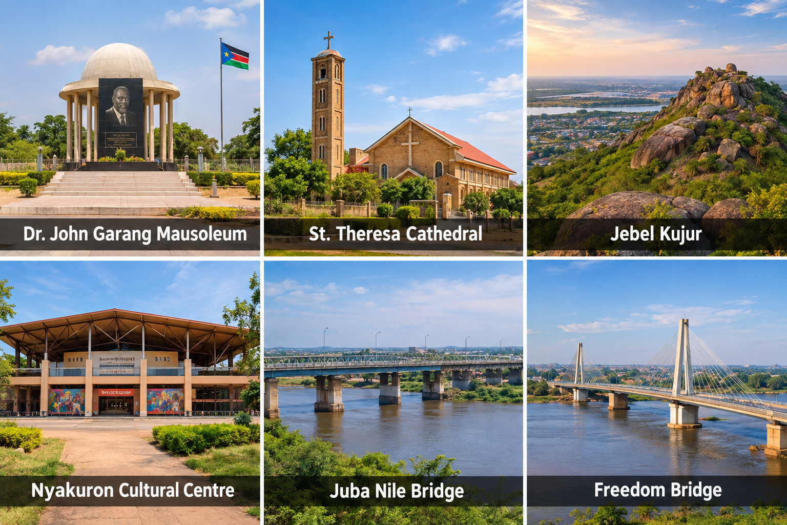 Bildcollage: Die wichtigsten Sehenswürdigkeiten in Juba