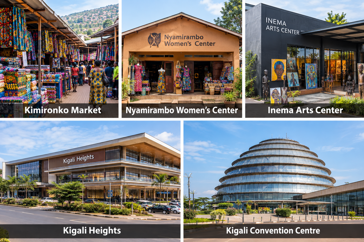 Bildcollage: Shopping und Souvenirs in Kigali