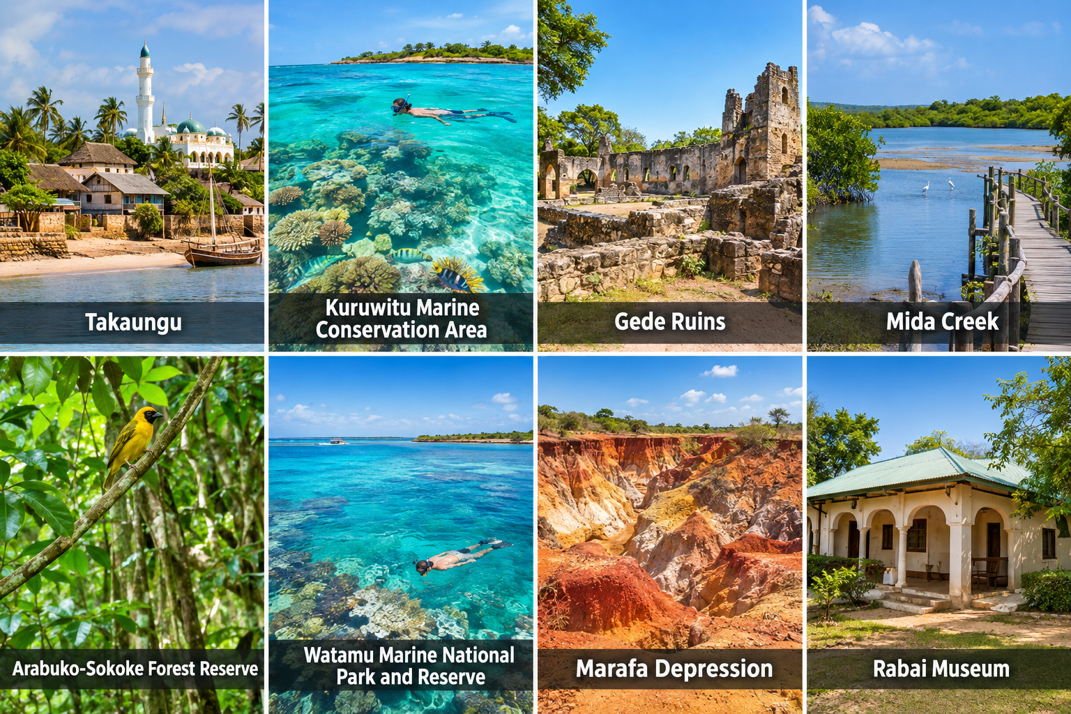 Bildcollage: Ausflüge im Kilifi County