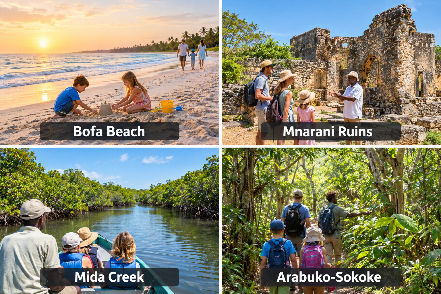 Bildcollage: Kilifi mit Kindern: Ausflüge für Familien