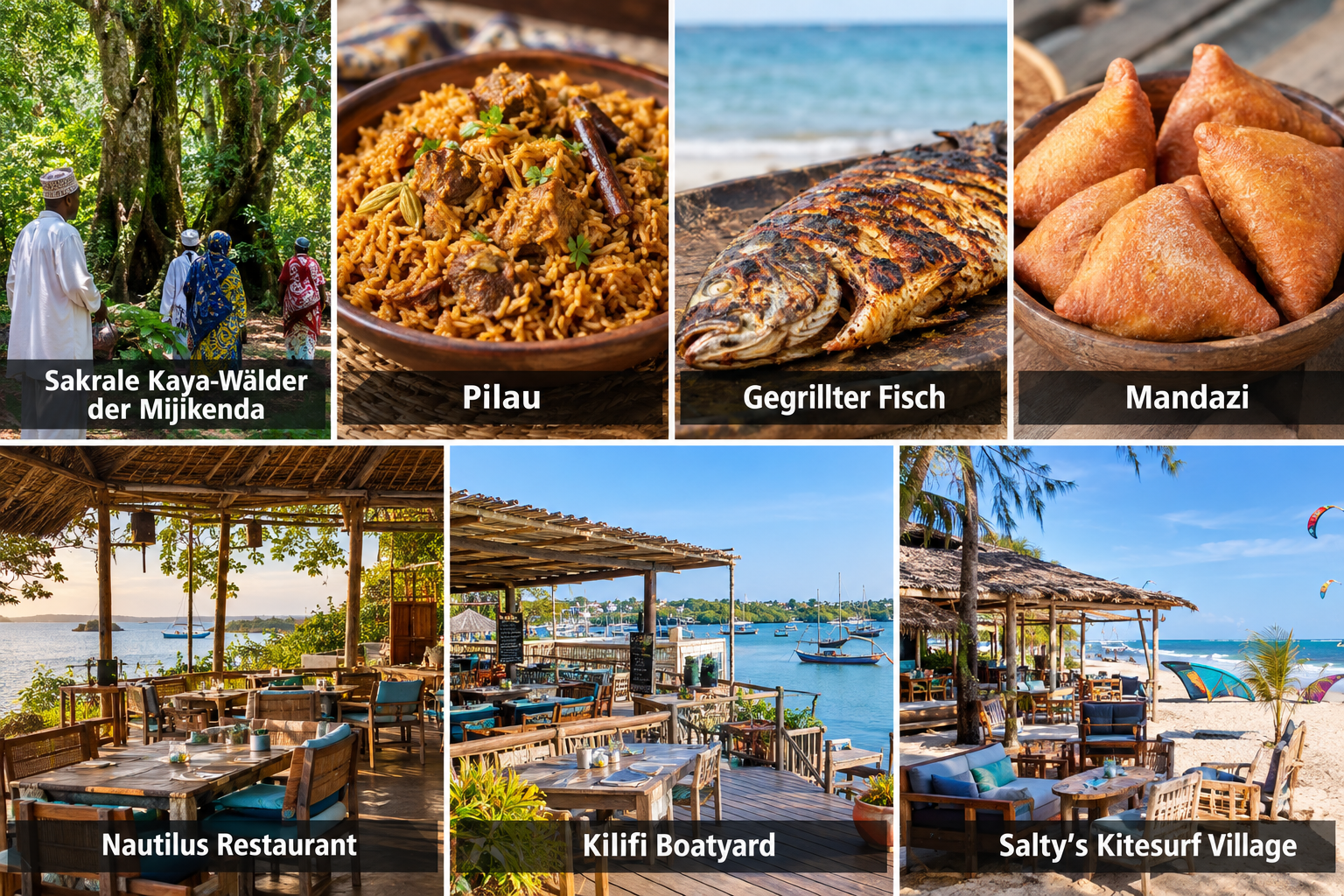 Bildcollage: Kultur und Essen an der Swahili-Küste in Kilifi