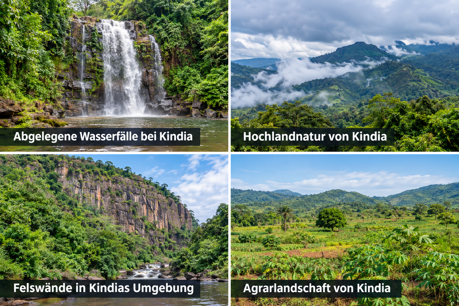 Bildcollage: Aktivitäten und Reiseerlebnisse in Kindia