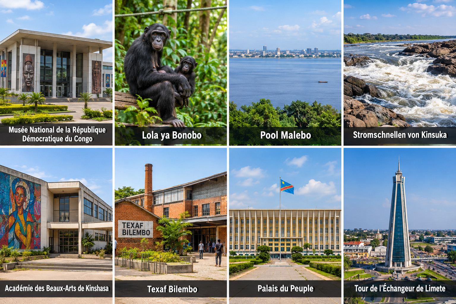 Bildcollage: Die schönsten Sehenswürdigkeiten in Kinshasa