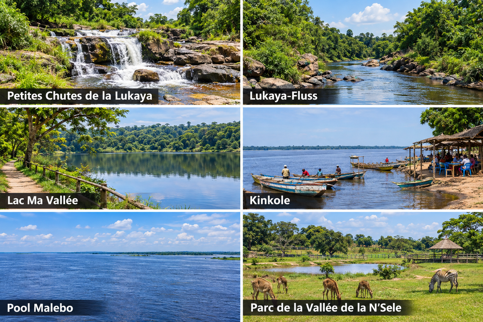 Bildcollage: Natur und Flusserlebnisse in der Stadtprovinz in Kinshasa
