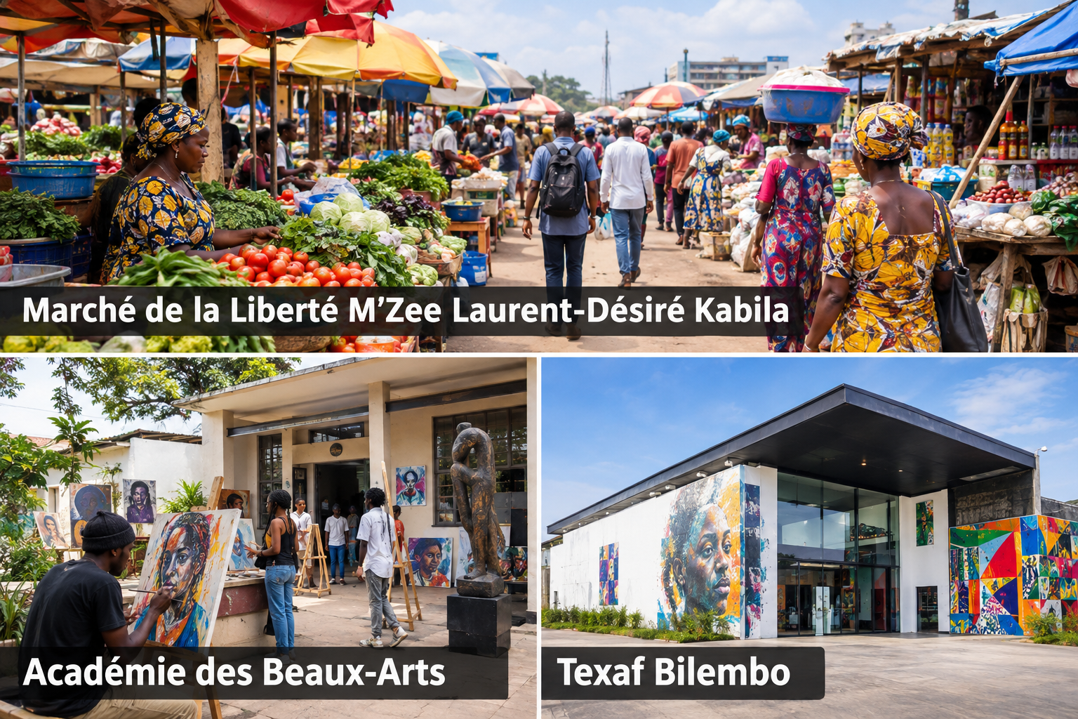 Bildcollage: Shopping und Kunsthandwerk in Kinshasa