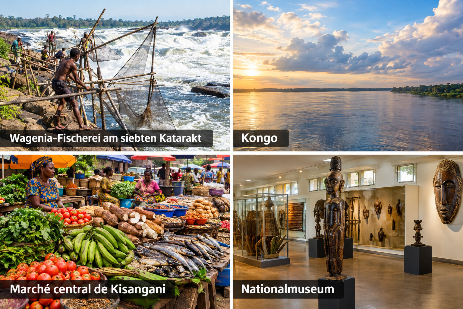 Bildcollage: Aktivitäten und besondere Erlebnisse in Kisangani