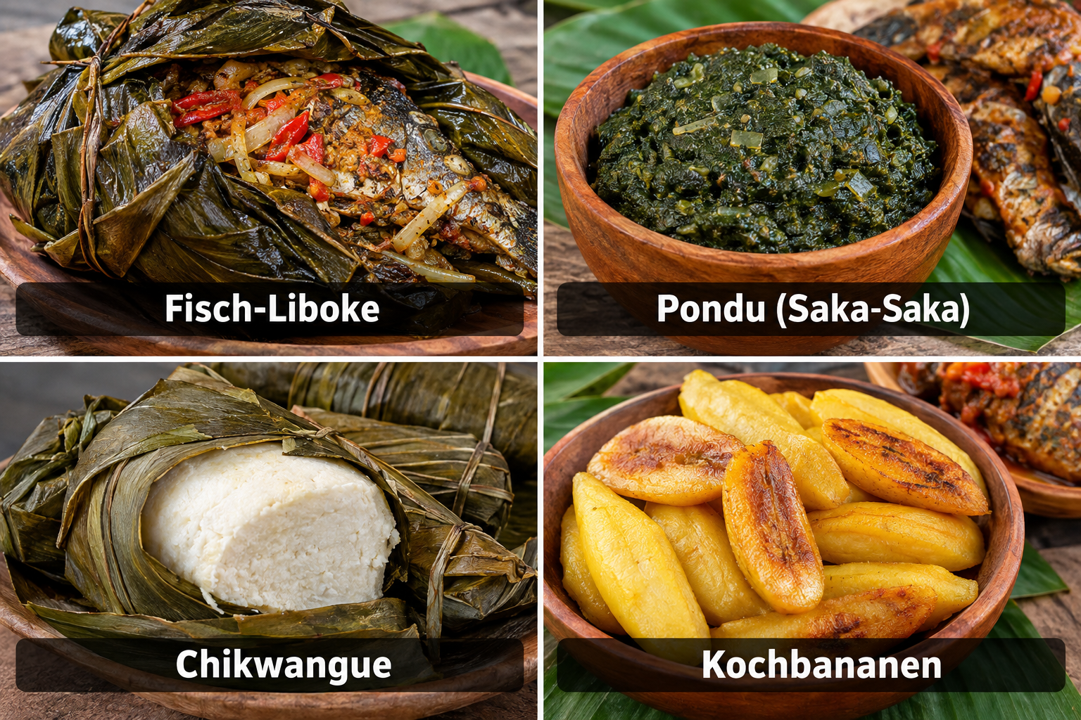 Bildcollage: Essen und Spezialitäten in Kisangani