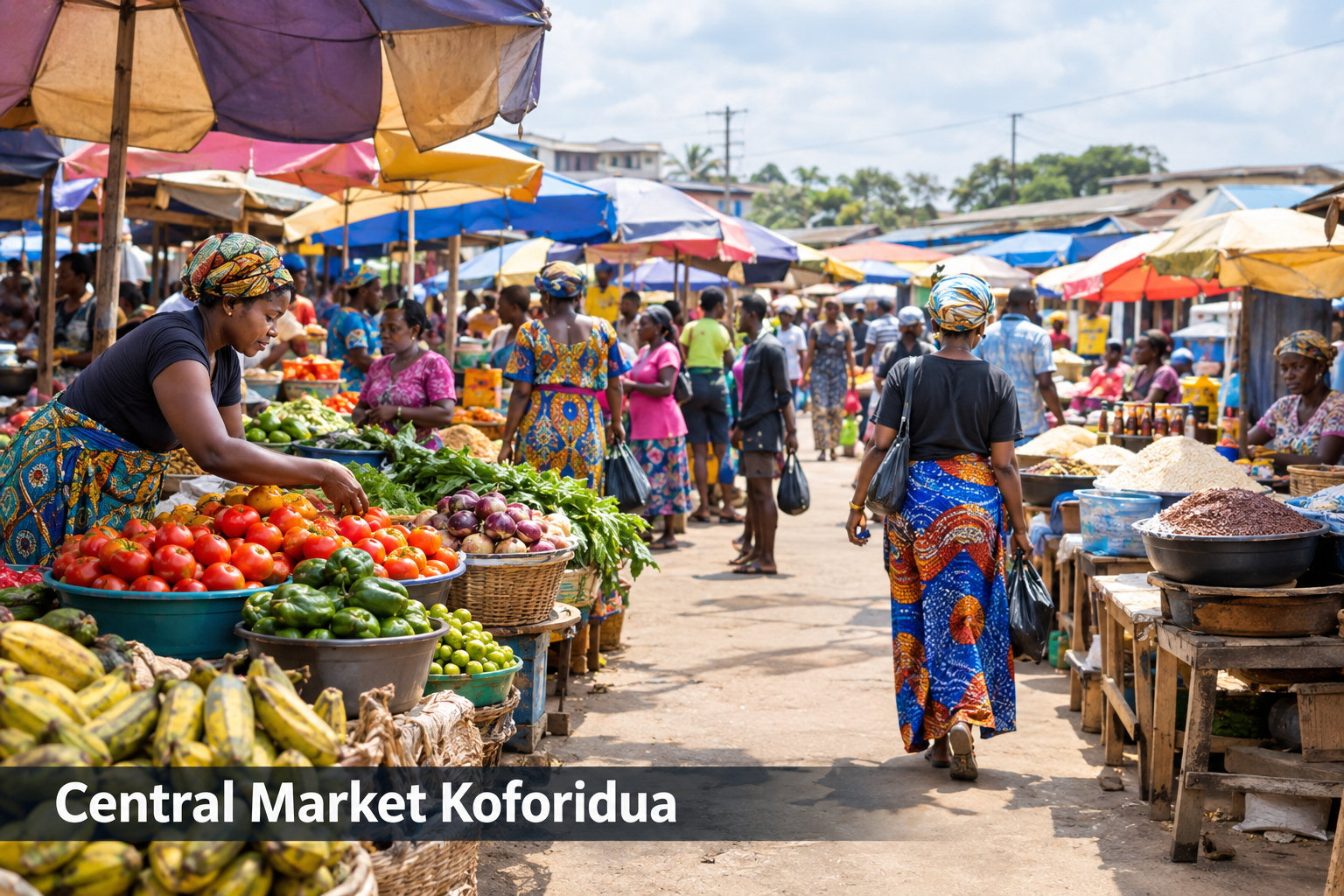 Bildcollage: Shopping und Perlenkultur in Koforidua