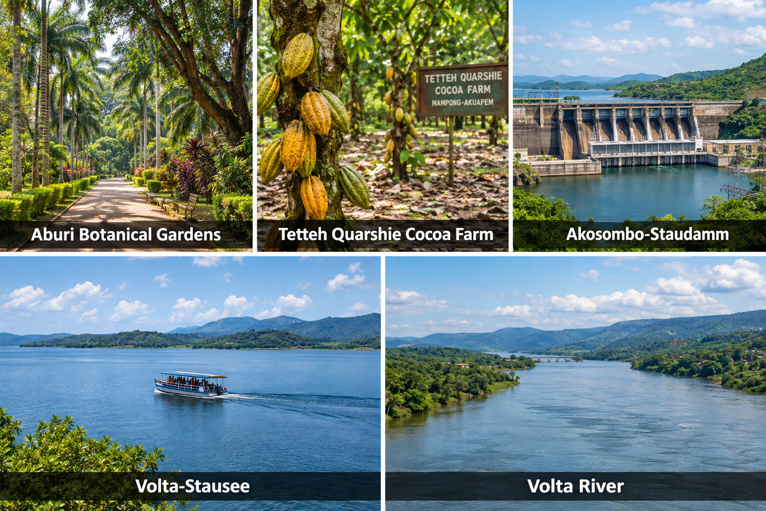 Bildcollage: Weitere Ausflüge in der Eastern Region in Koforidua