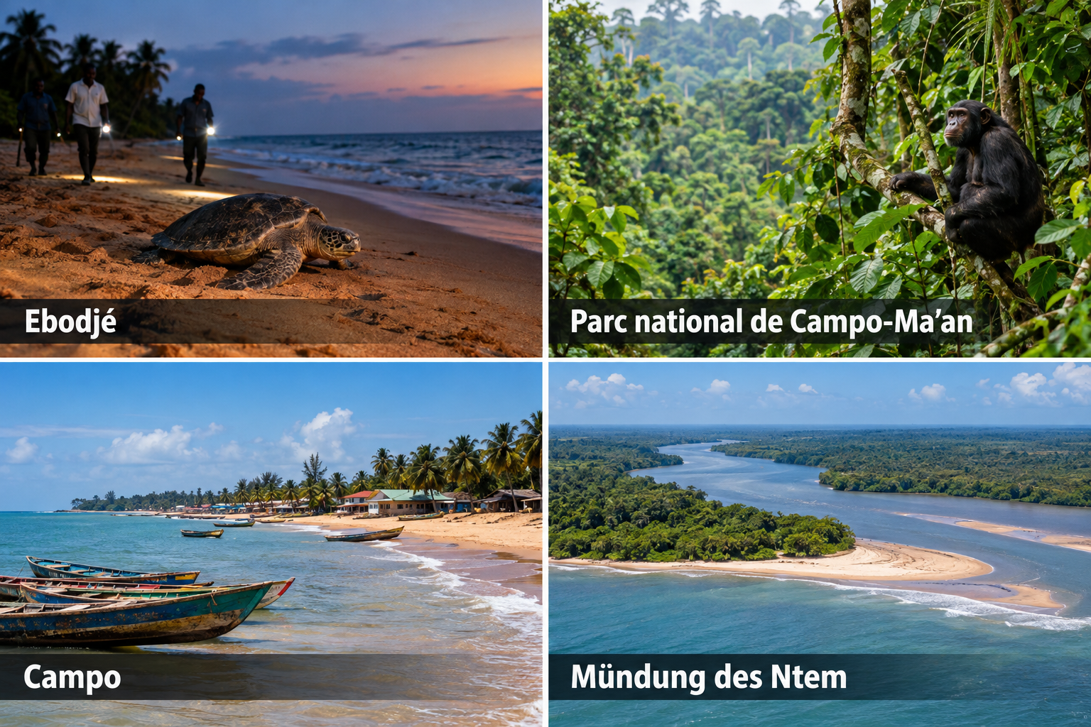 Bildcollage: Ausflüge südlich und nördlich von Kribi