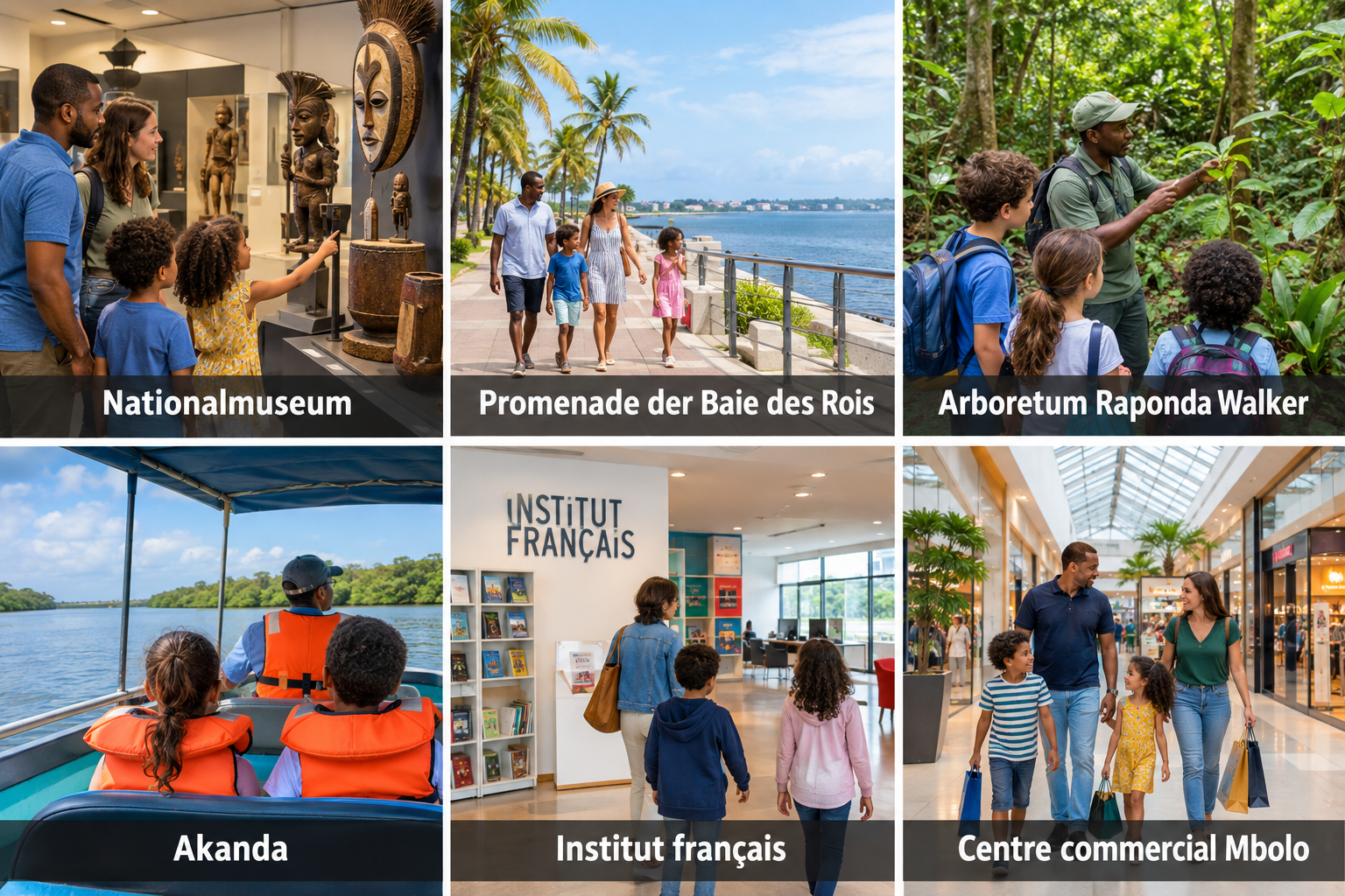 Bildcollage: Libreville mit Kindern: Ausflüge für Familien