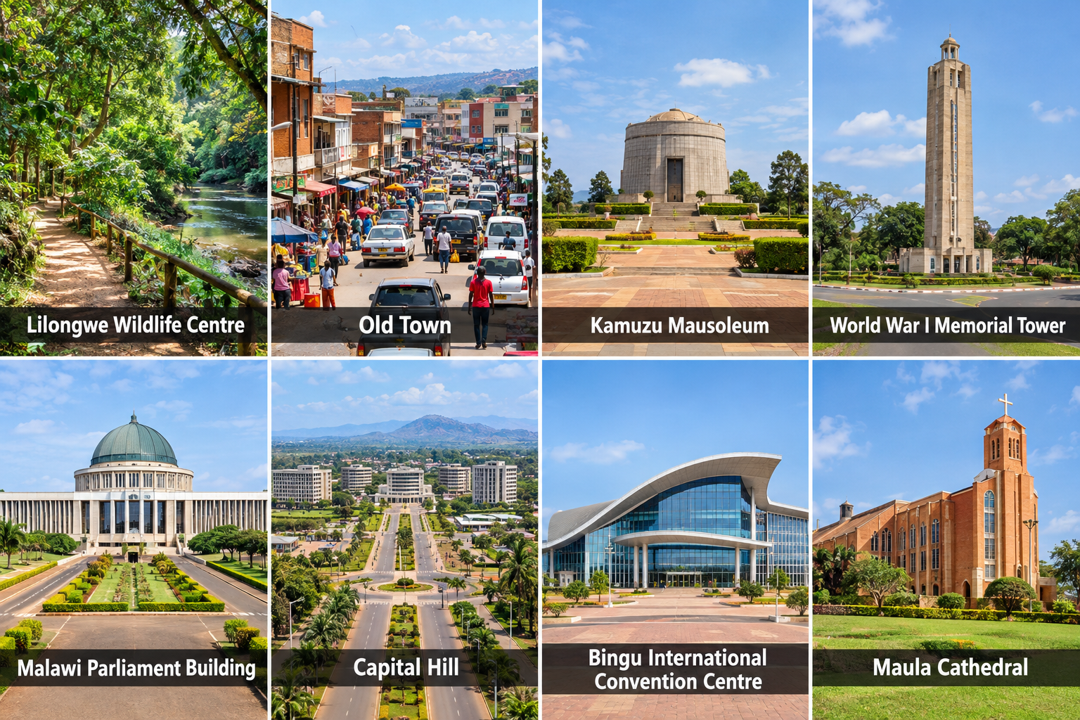 Bildcollage: Die schönsten Sehenswürdigkeiten in Lilongwe