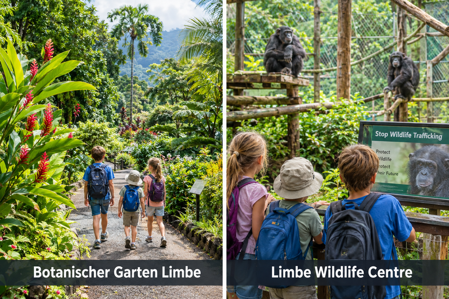 Bildcollage: Limbe mit Kindern: Naturerlebnisse für Familien