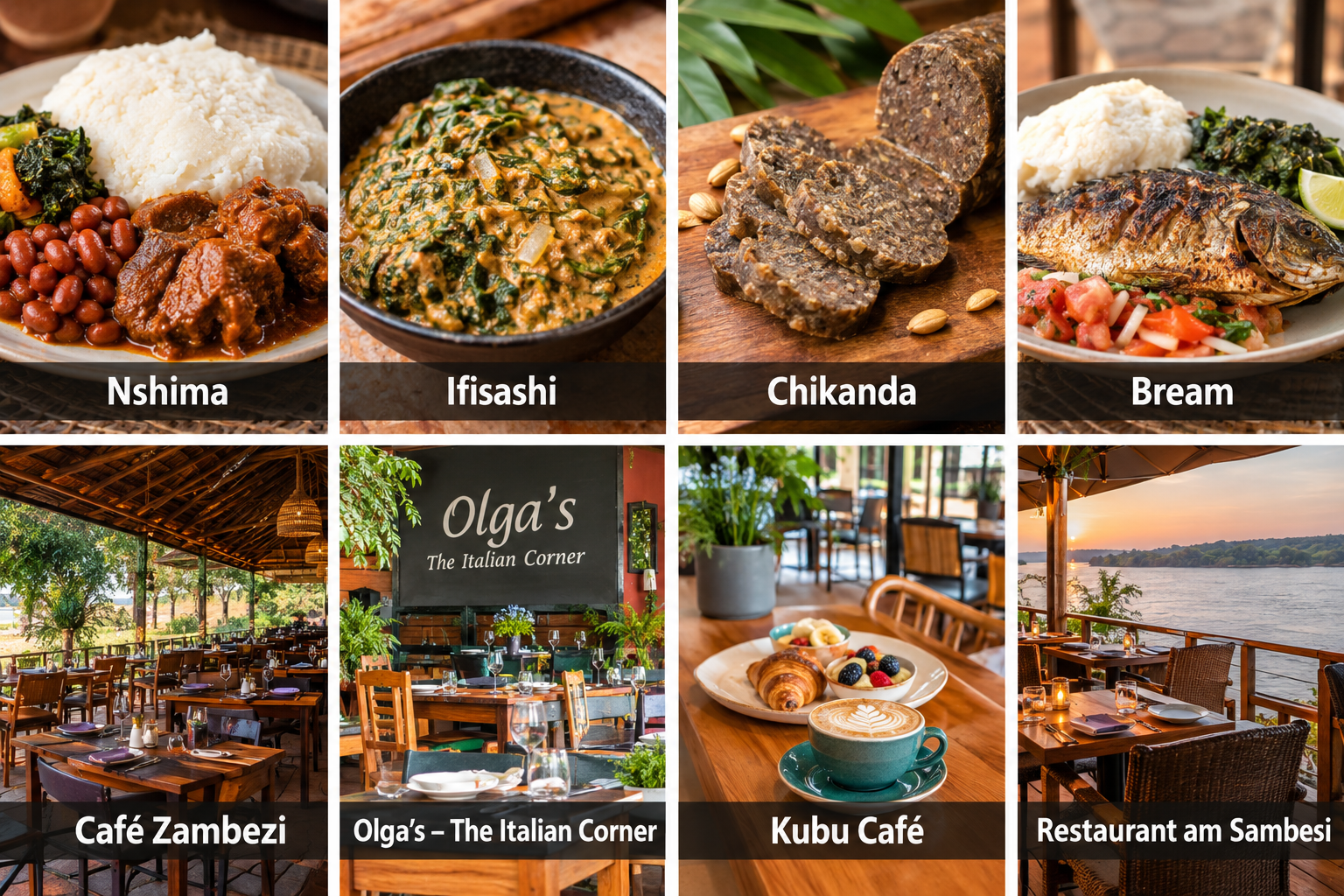 Bildcollage: Essen und Trinken in Livingstone