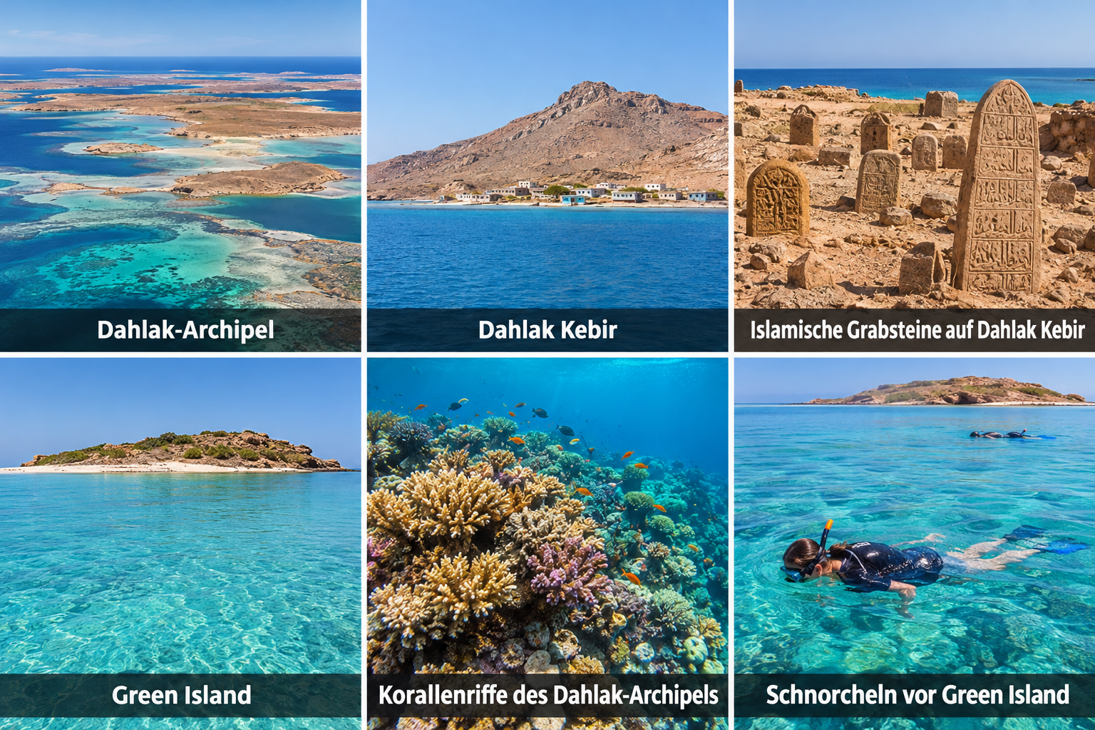 Bildcollage: Dahlak-Archipel: Inselerlebnisse ab Massawa