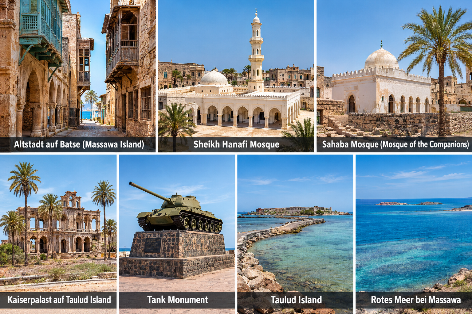 Bildcollage: Die schönsten Sehenswürdigkeiten in Massawa