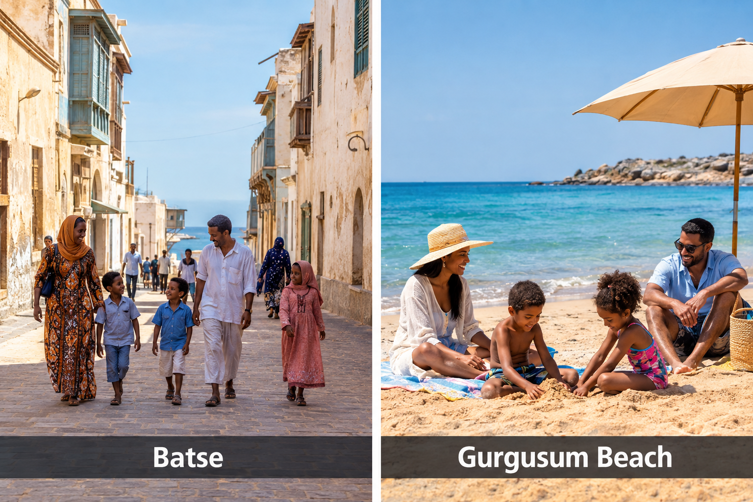Bildcollage: Massawa mit Kindern