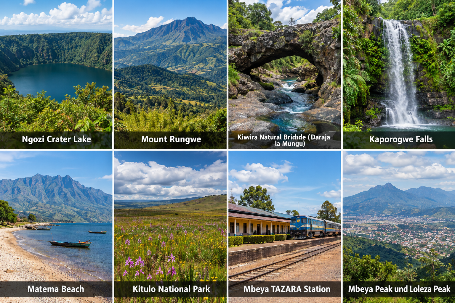 Bildcollage: Die schönsten Sehenswürdigkeiten in Mbeya und Umgebung
