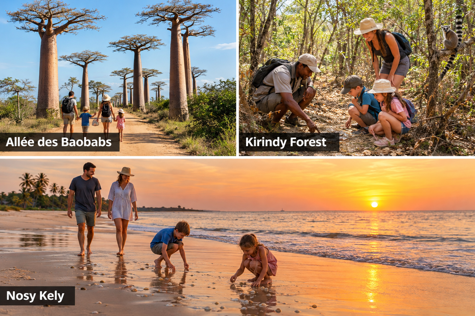 Bildcollage: Morondava mit Kindern: Ausflüge für Familien